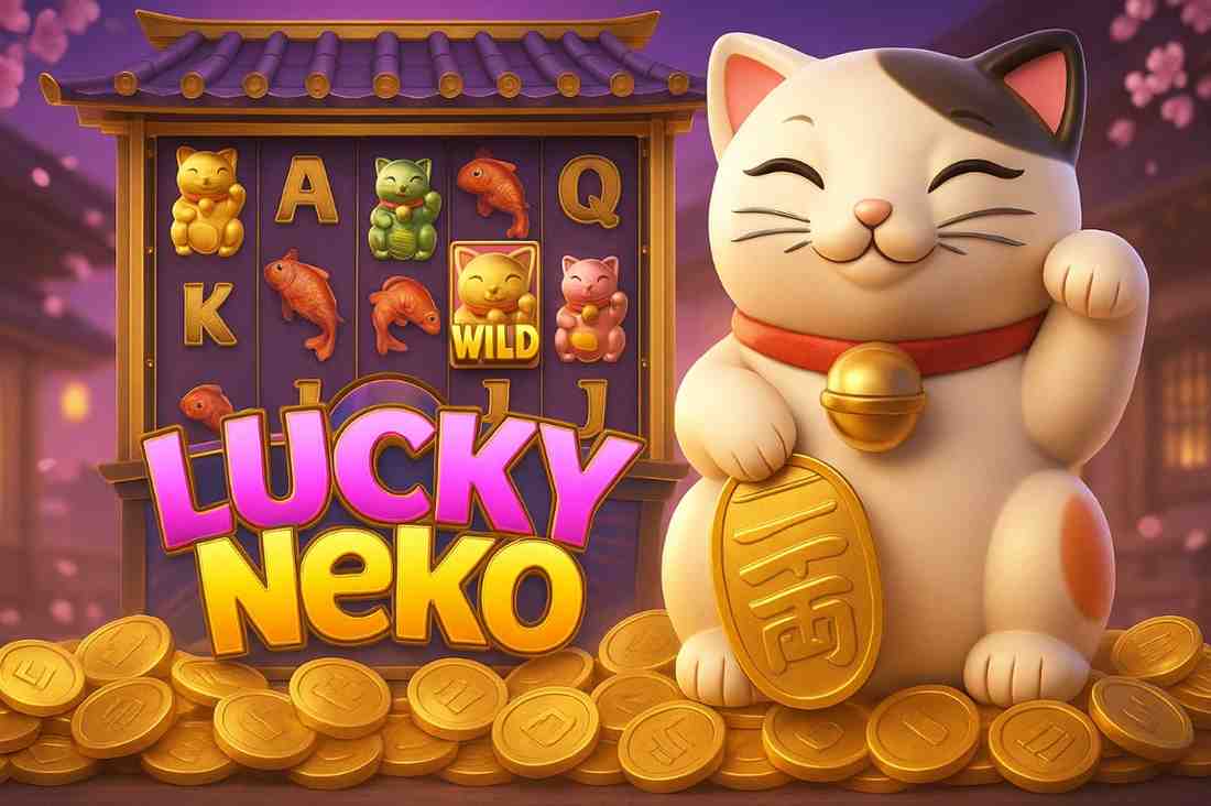 Slot Lucky Neko com símbolo do gato da sorte em destaque no CHANELJOGO cassino